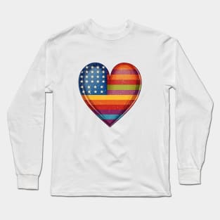 American Pride Flag Heart - Rainbow Colored Stars and Stripes Heart - LGBTQIA Long Sleeve T-Shirt